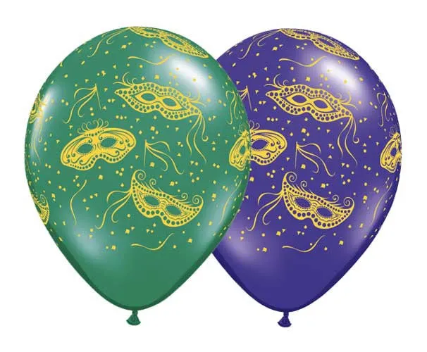 11" Redondo, Surtido Purpura y Verde Esmeralda, Mascaras de Mardi Gras