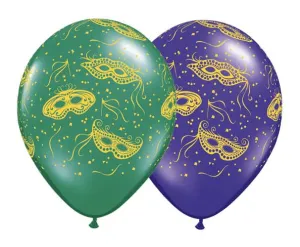 11" Redondo, Surtido Purpura y Verde Esmeralda, Mascaras de Mardi Gras