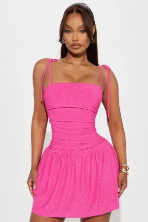 Alluring Drop Waist Glitter Mini Dress - Fuchsia