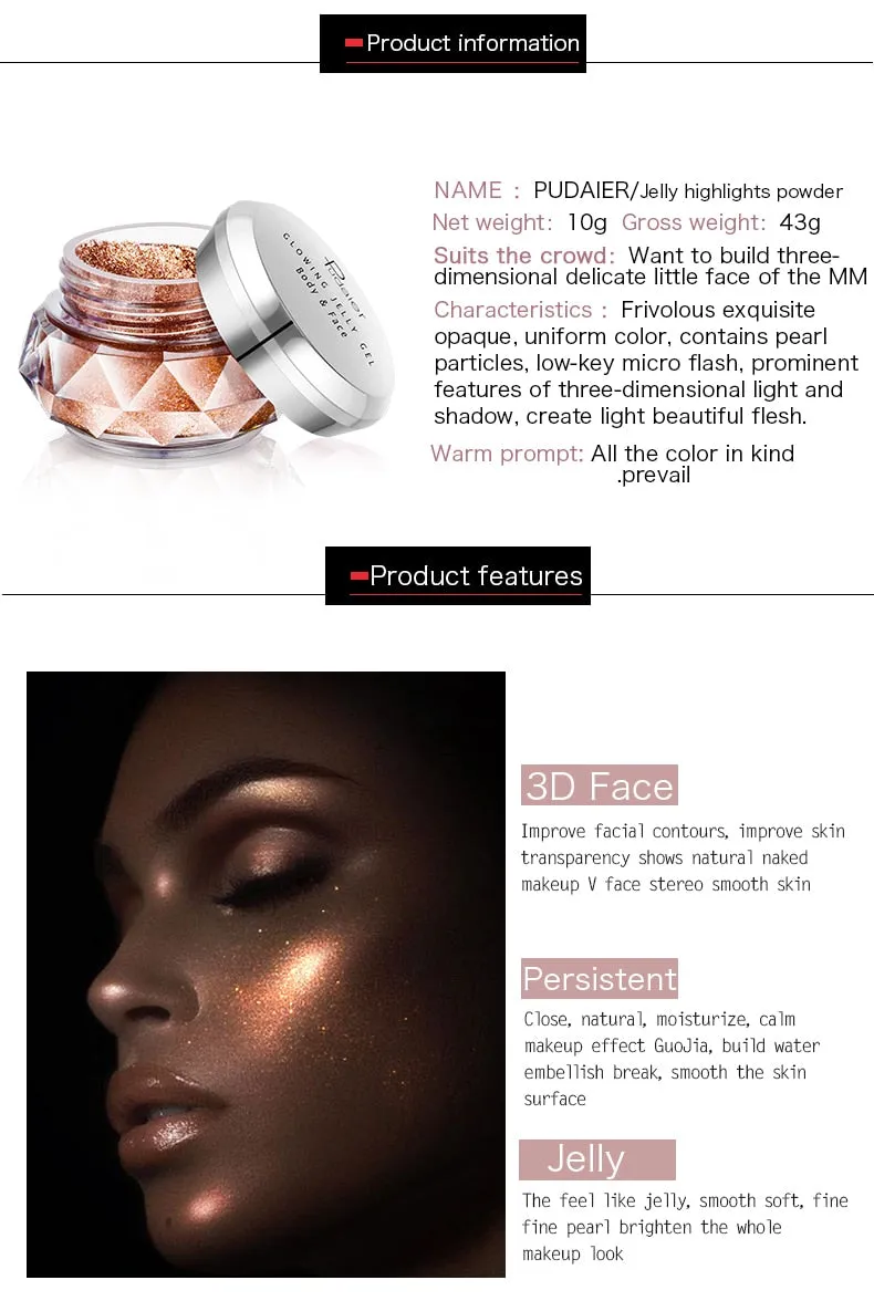 Face Highlighter Jelly Gel Mermaid Eyeshadow Glow Body Glitter