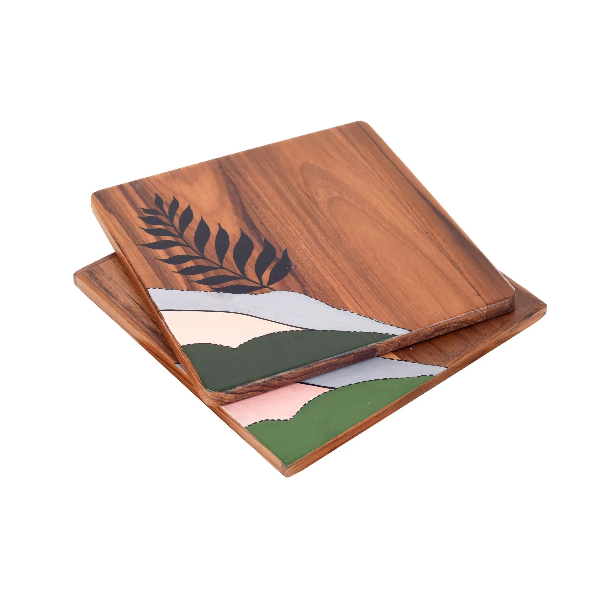 Leaf Patterns Trivets Set Of 2 (6x6x0.2)