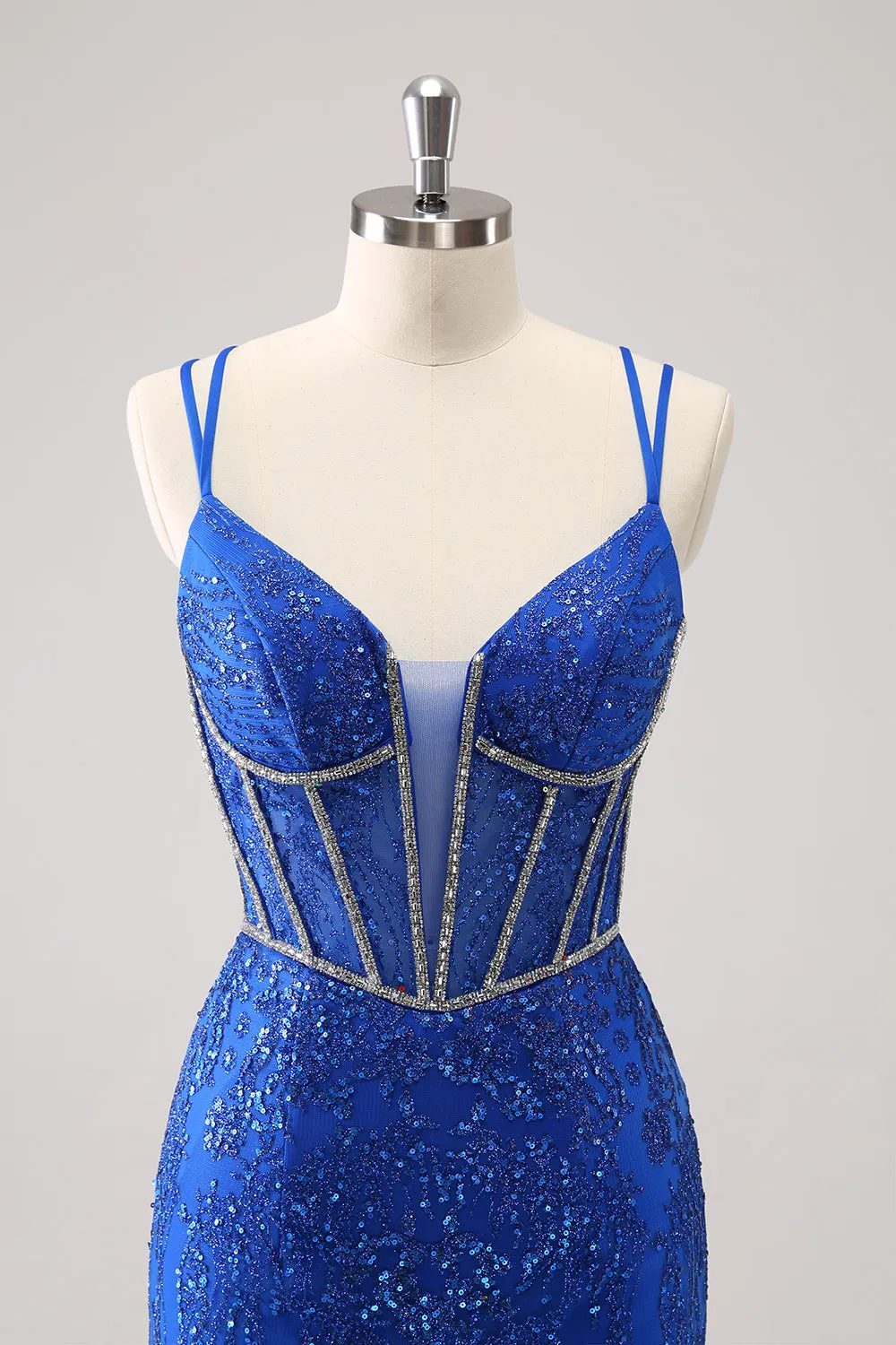 Luolandi Glitter Dark Green Corset Spaghetti Straps Short Tight Homecoming Dresses Sparkly Party Dress
