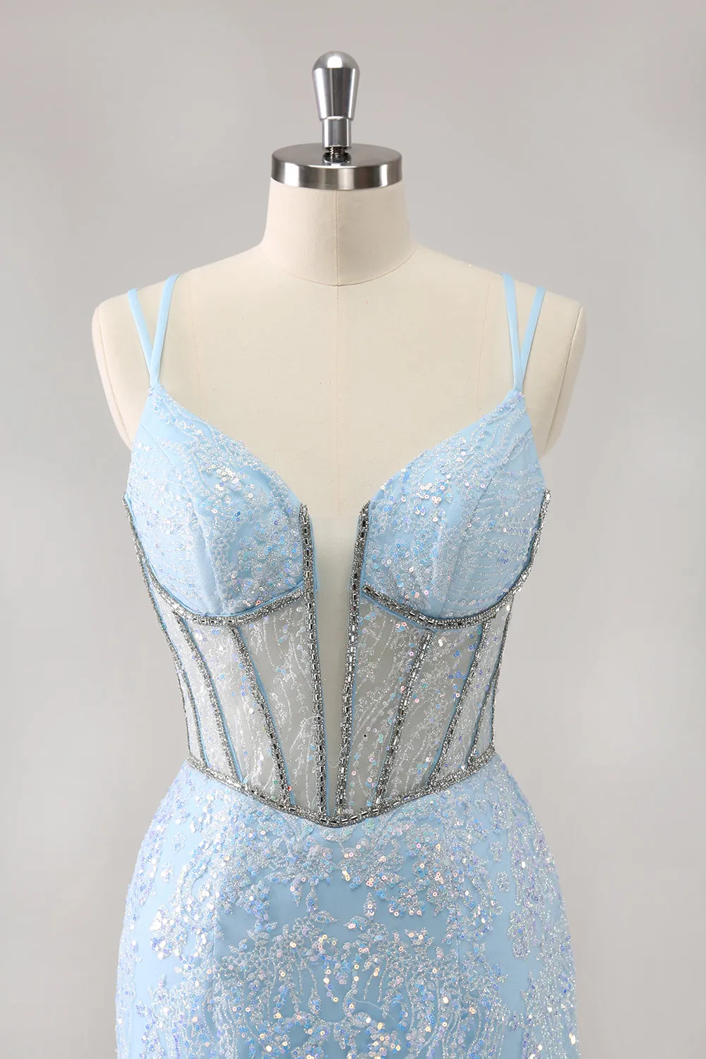Luolandi Glitter Dark Green Corset Spaghetti Straps Short Tight Homecoming Dresses Sparkly Party Dress