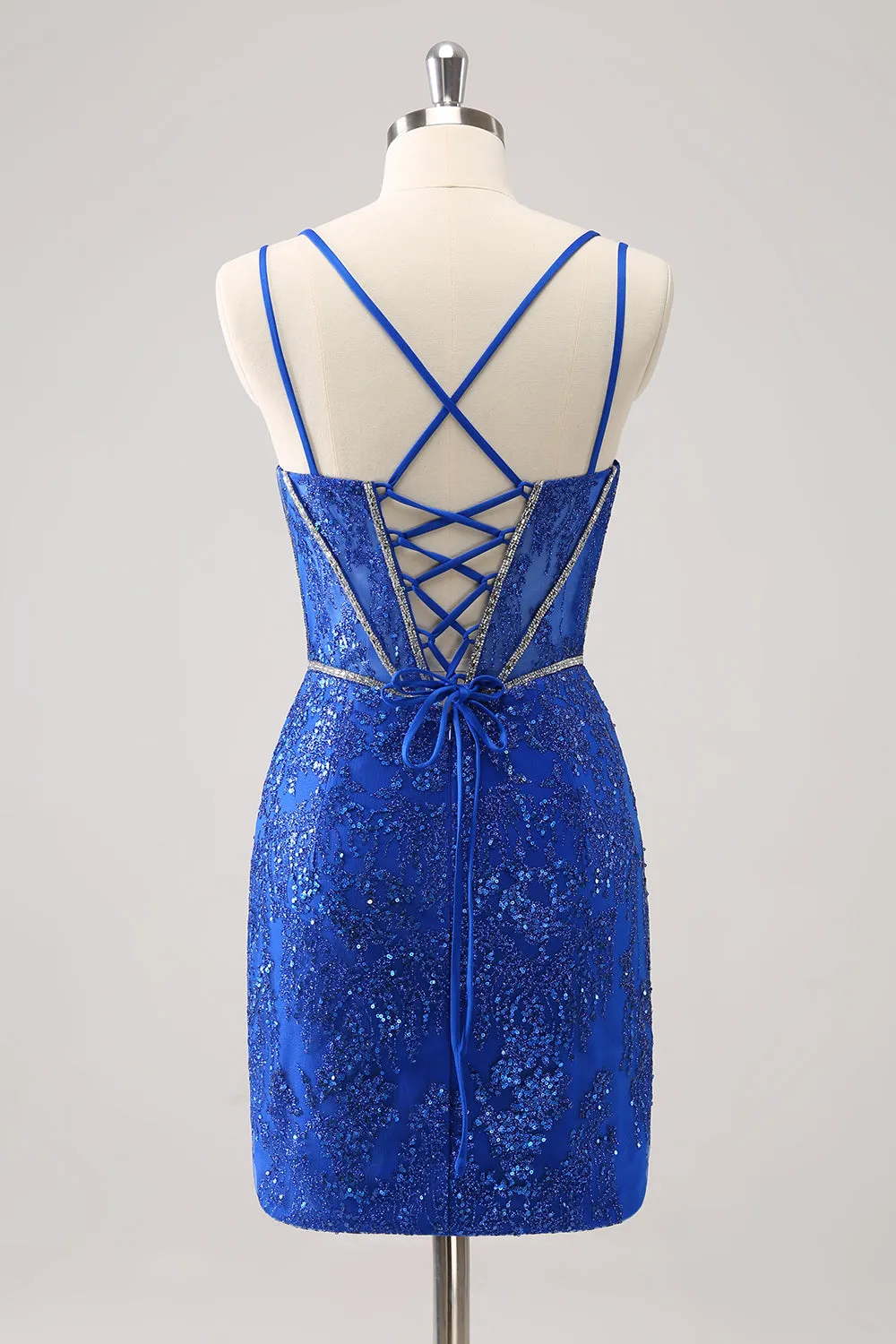 Luolandi Glitter Dark Green Corset Spaghetti Straps Short Tight Homecoming Dresses Sparkly Party Dress