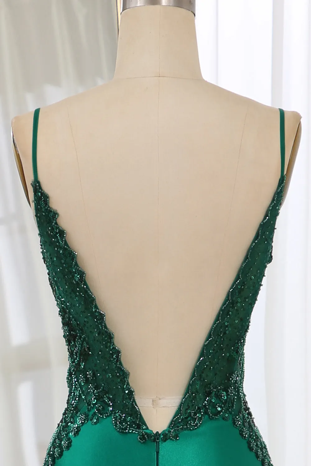 Luolandi Glitter Dark Green Mermaid Backless Prom Dress With Beaded Appliques Sexy Evening Dresses