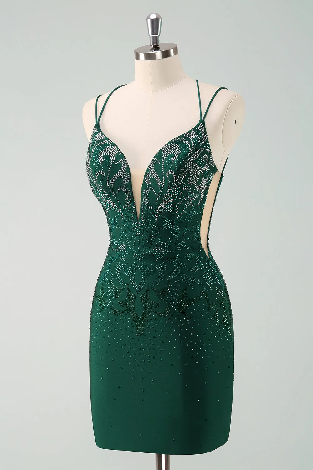 Luolandi Glitter Dark Green Tight Homecoming Dresses with Lace Up Back Sexy Party Dress