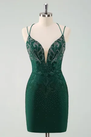 Luolandi Glitter Dark Green Tight Homecoming Dresses with Lace Up Back Sexy Party Dress