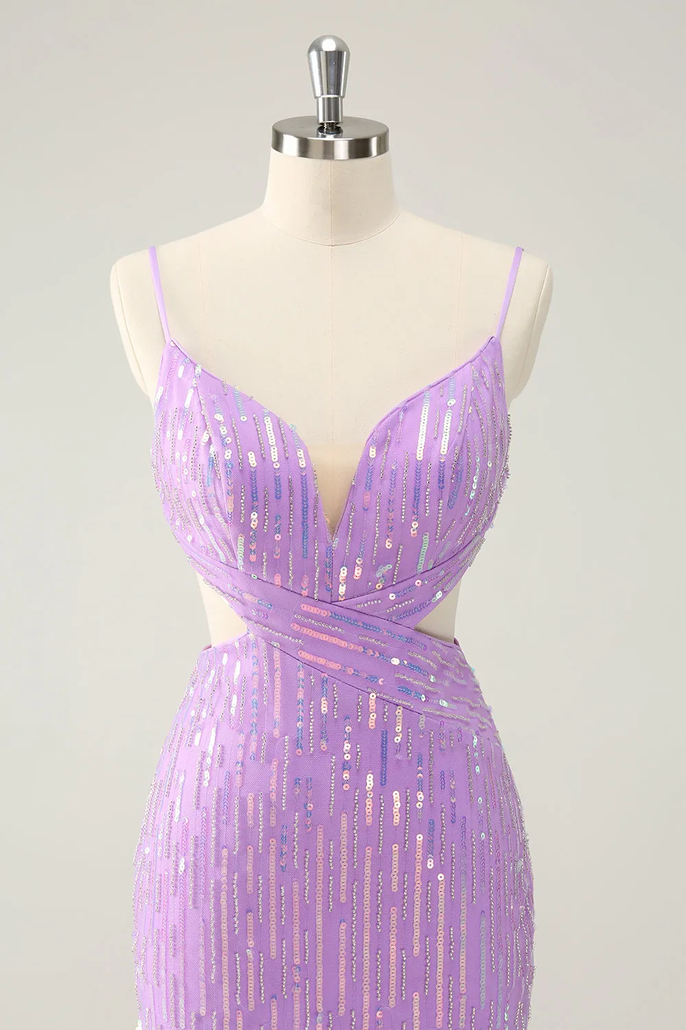 Luolandi Glitter Purple Bodycon Lace Up Back Short Homecoming Dress with Sequins Sparkly