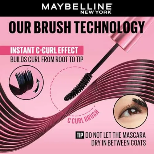 Maybelline New York Hypercurl Mascara, Curls Lashes, Highly Pigmented Colour, Long-lasting, Washable, Black 9.2ml