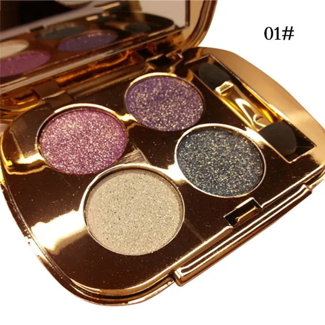 Professional Eye Makeup 4 Colors Palette Gold Smoky Diamond Bright Glitter Eye Shadow