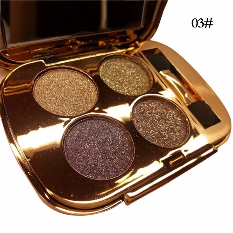 Professional Eye Makeup 4 Colors Palette Gold Smoky Diamond Bright Glitter Eye Shadow