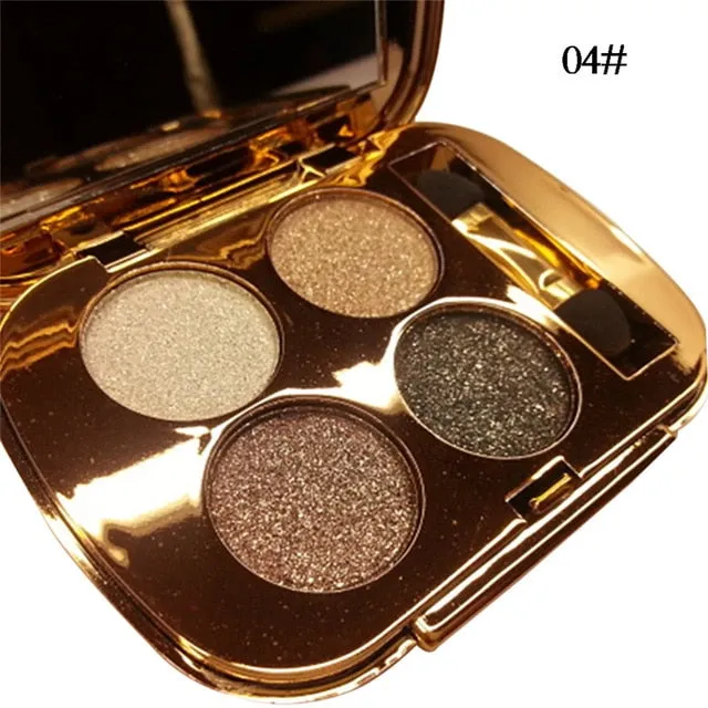 Professional Eye Makeup 4 Colors Palette Gold Smoky Diamond Bright Glitter Eye Shadow