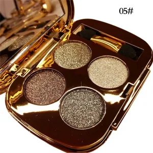 Professional Eye Makeup 4 Colors Palette Gold Smoky Diamond Bright Glitter Eye Shadow