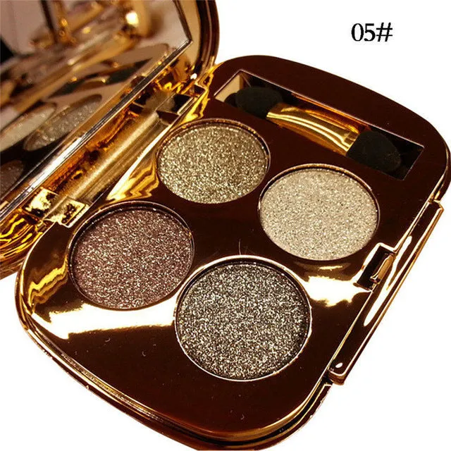 Professional Eye Makeup 4 Colors Palette Gold Smoky Diamond Bright Glitter Eye Shadow