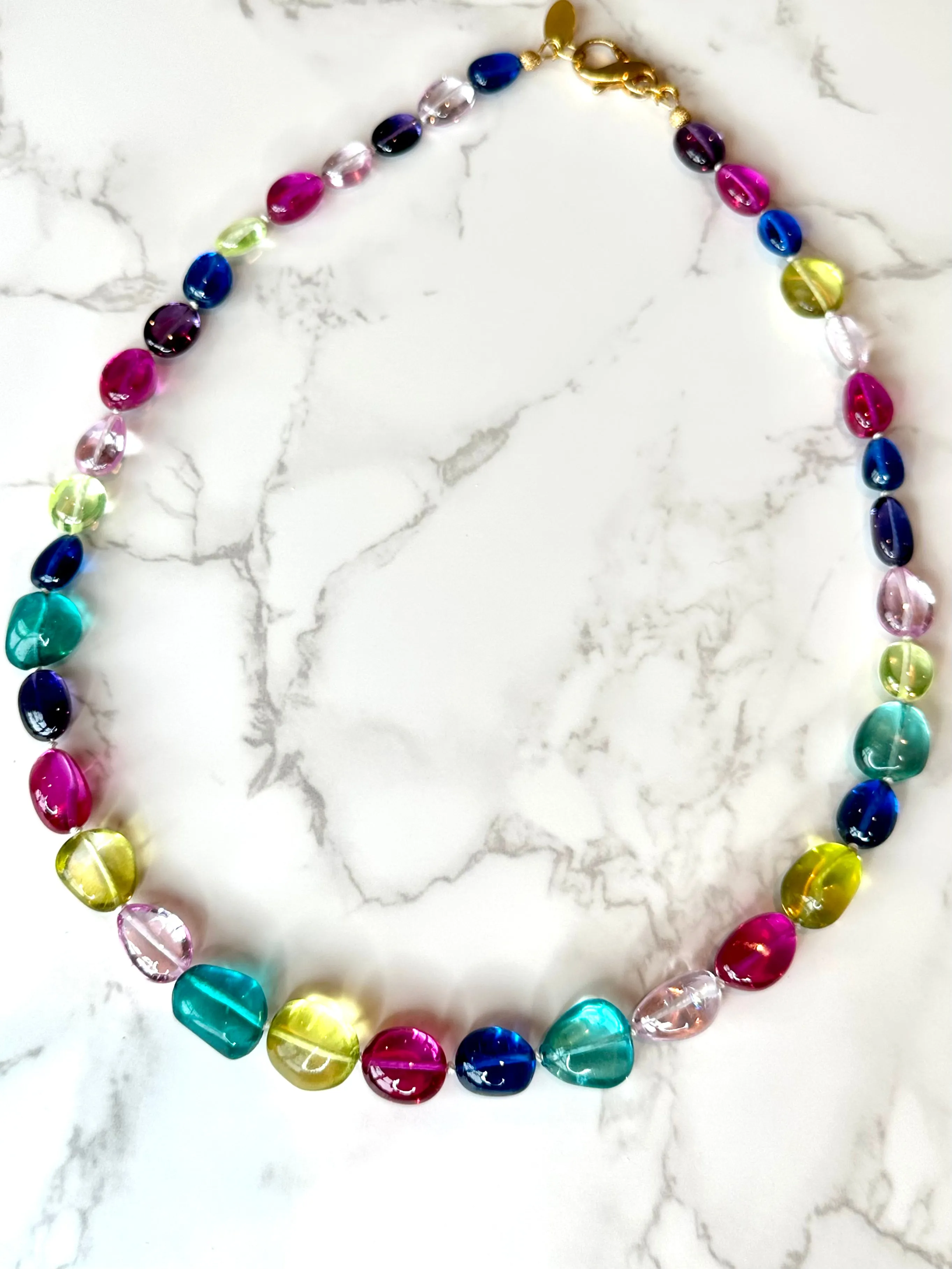 Smooth Rainbow Multi Gemstone Necklace