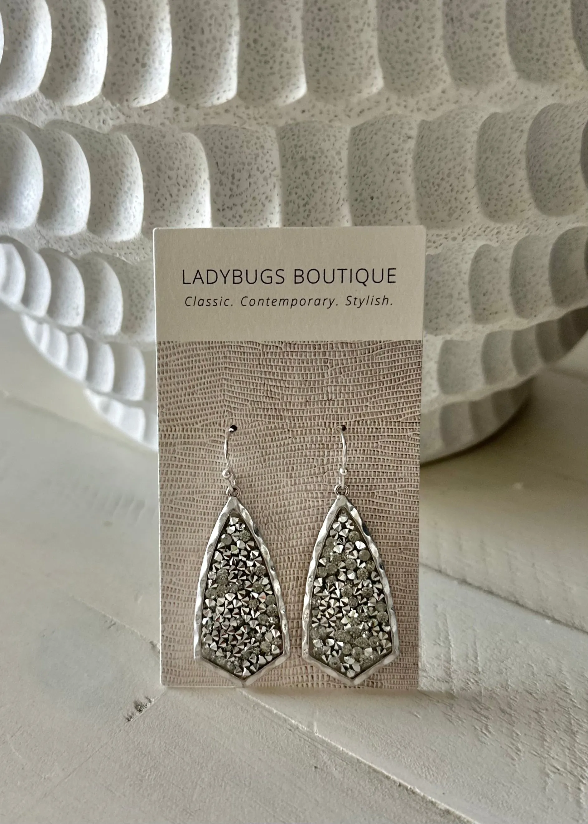 The Glitter Stone Dangle Hook Earrings (Silver)